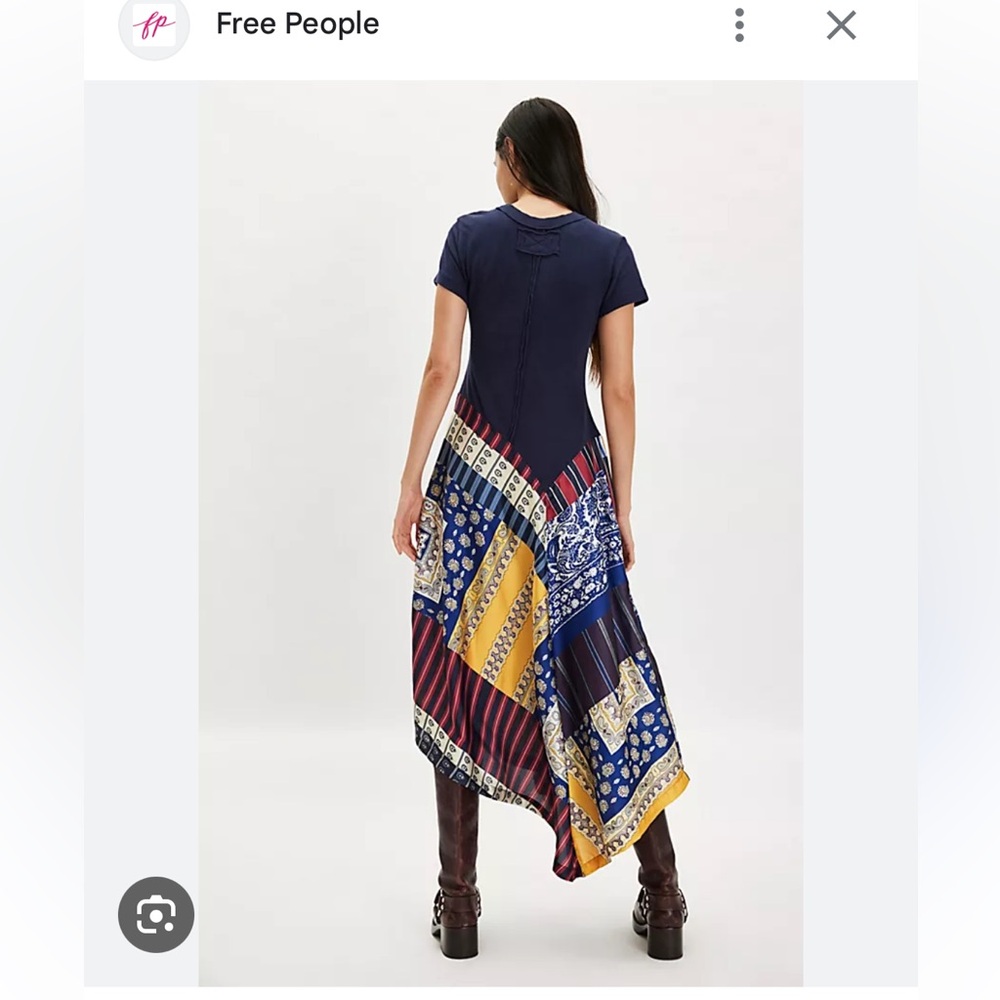 Free People Patchwork Bandana Handkerchief Midi Dress - Navy, Yellow, Red
